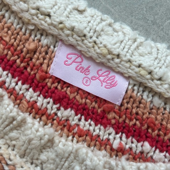 NWOT PINK LILY WOMENS ORANGE AND RED MULTICOLOR STRIPED POPCORN SWEATER - Picture 7 of 9